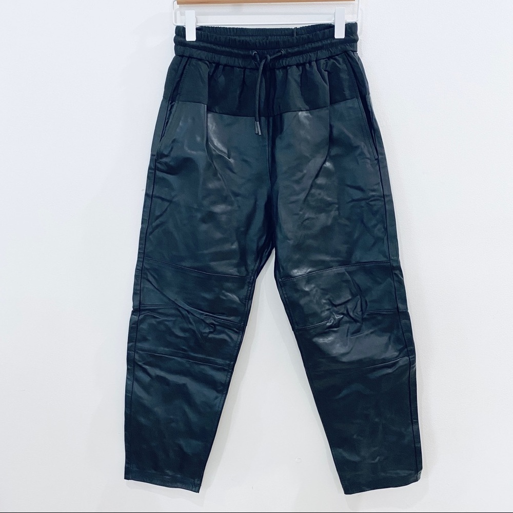 Black Faux-Leather Jogger Pants with Elastic Waist